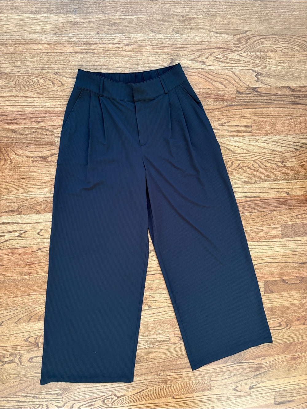 ALO Textured Black High-Rise Wide Leg Trousers